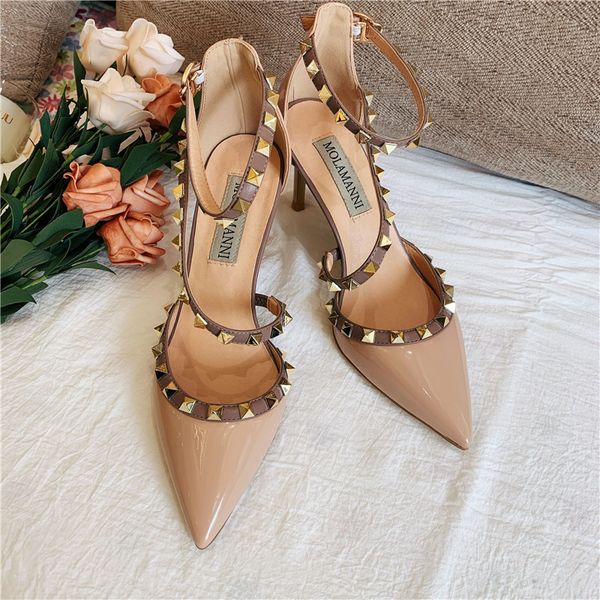 fashion fret women's new casual bombs designer nude patent leather studded finger point high heels ufvd, Black
fashion fret women's new casual bombs designer nude patent leather studded finger point high heels ufvd, Black