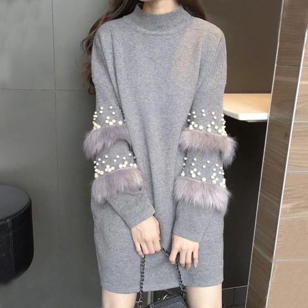 casual dresses women winter dress sweater loose plus size female women's mid length fashion beaded korean ladies knitted, Black;gray
casual dresses women winter dress sweater loose plus size female women's mid length fashion beaded korean ladies knitted, Black;gray