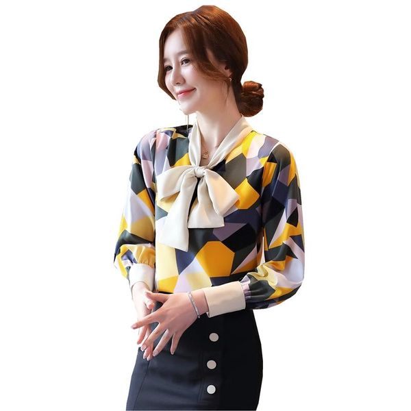 fashion women ribbon tied geometric printing in contrasting colors career elegant full sleeve office lady chiffon shirts, White
fashion women ribbon tied geometric printing in contrasting colors career elegant full sleeve office lady chiffon shirts, White