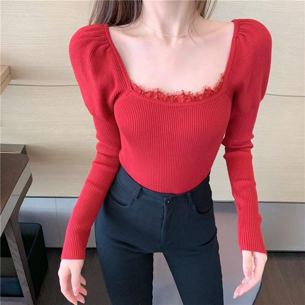 vintage square collar women sweater autumn winter long sleeve slim knitted sweater elegant lace patchwork ladies pullover jumper, White;black
vintage square collar women sweater autumn winter long sleeve slim knitted sweater elegant lace patchwork ladies pullover jumper, White;black
