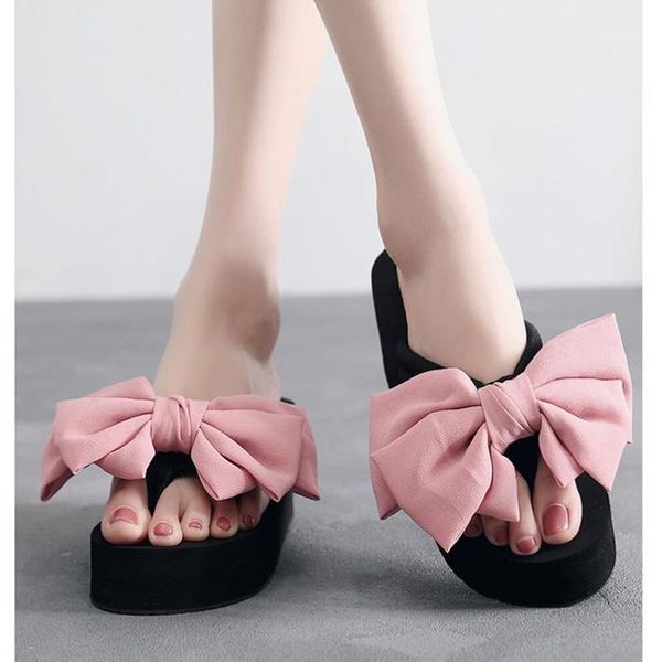 slippers 6cm high heel women fashion casual sandals and 2021 summer elegant bow thick soles woman 35-411, Black 
slippers 6cm high heel women fashion casual sandals and 2021 summer elegant bow thick soles woman 35-411, Black