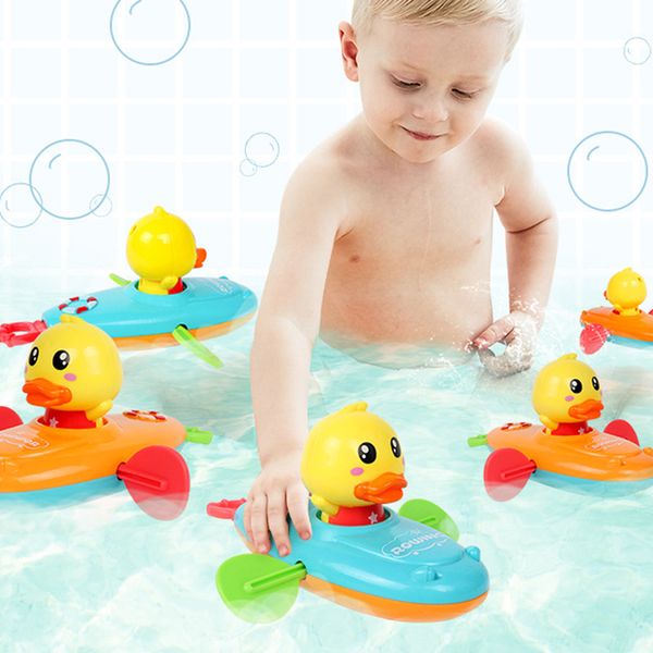 1 Pcs Summer New Baby Bath Toy Rowing Boat Duck Swim Bath Floating Water Wound-up Chain Baby Children Classic Toys Gifts