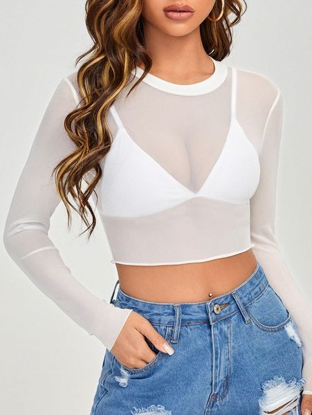 petite stand neck mesh without bra r2ak#, White 
petite stand neck mesh without bra r2ak#, White