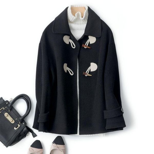 women's wool & blends ox horn button short double side cashmere coat fall / winter 2021 korean baby collar small denim, Black
women's wool & blends ox horn button short double side cashmere coat fall / winter 2021 korean baby collar small denim, Black