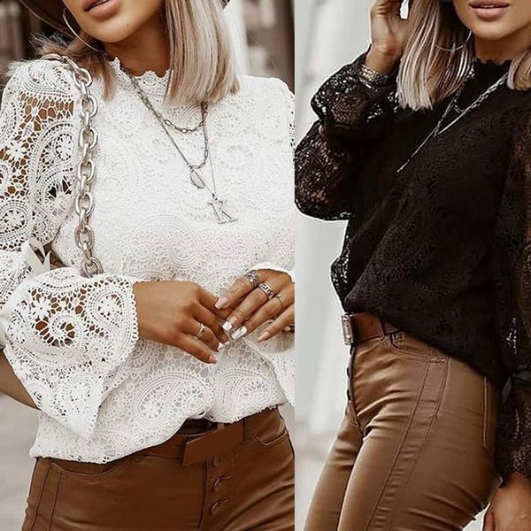 black and white fashion hollow stitching guipure lace lantern lantern sleeve sweater long sleeve sweater women's top, White;black
black and white fashion hollow stitching guipure lace lantern lantern sleeve sweater long sleeve sweater women's top, White;black