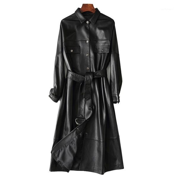 women's cool genuine leather windbreaker real sheepskin x-long coat strap slim black jacket with belt 2020 winter1
women's cool genuine leather windbreaker real sheepskin x-long coat strap slim black jacket with belt 2020 winter1
