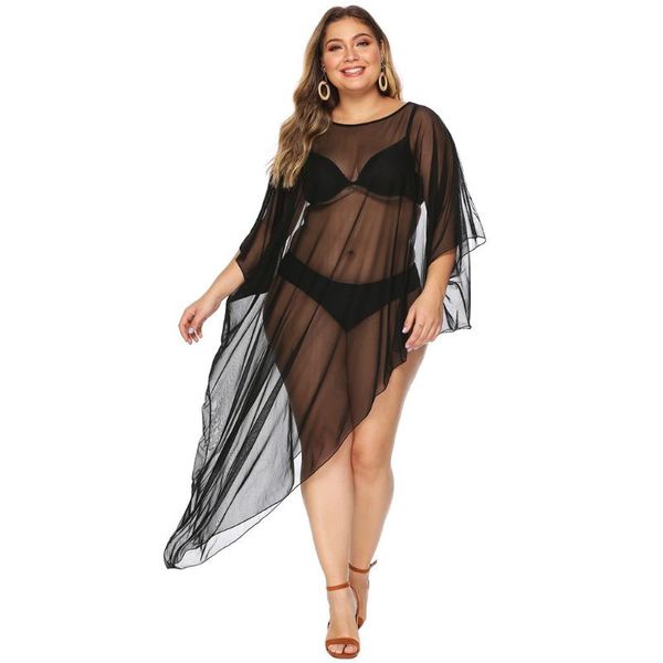 women's swimwear 2021 plus size xl-l4 summer women solid chiffon bikini cover up perspective swimsuit beach dress bathing beachwear cap, White;black
women's swimwear 2021 plus size xl-l4 summer women solid chiffon bikini cover up perspective swimsuit beach dress bathing beachwear cap, White;black