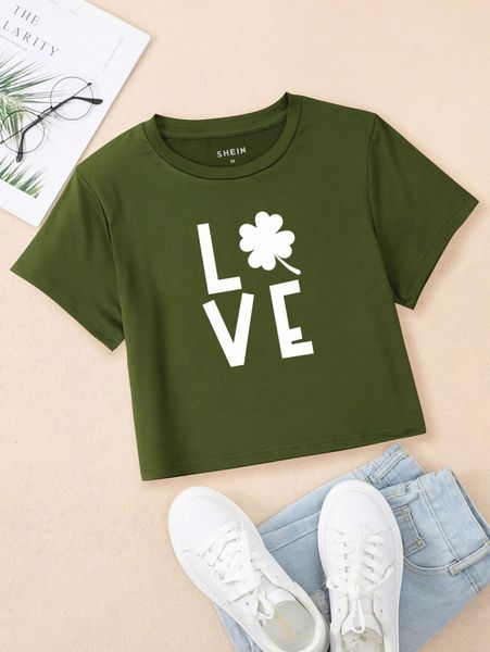 clover & letter graphic tee r8g3#, White