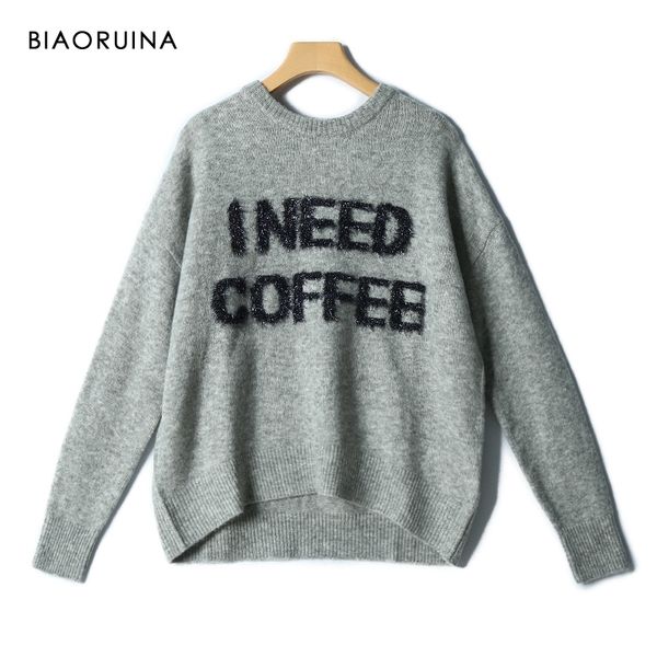 biaoruina women's casual lurex letter chic o-neck knitted sweater autumn loose all-match fashion grey pullovers y200720, White;black
biaoruina women's casual lurex letter chic o-neck knitted sweater autumn loose all-match fashion grey pullovers y200720, White;black