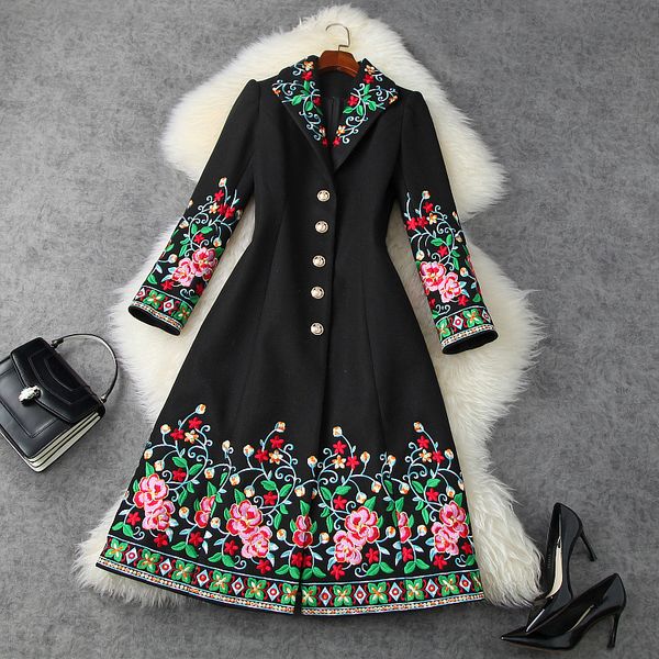 european and american women's wear 2020 winter new style heavy embroidery with long sleeves and lapels fashionable woolen coat, Black
european and american women's wear 2020 winter new style heavy embroidery with long sleeves and lapels fashionable woolen coat, Black