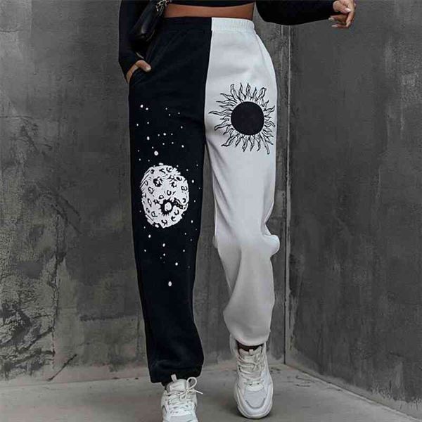 womens clothing autumn winter pants vintage elastic high waist pocket side sun moon graphic print colorblock punk trousers, Black;white
womens clothing autumn winter pants vintage elastic high waist pocket side sun moon graphic print colorblock punk trousers, Black;white