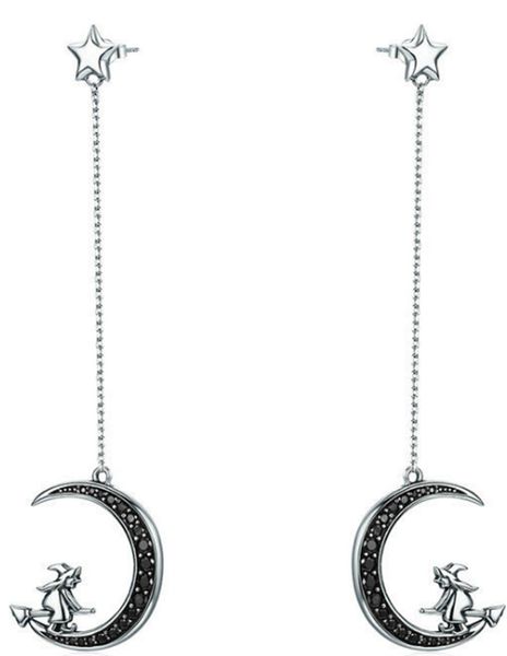 925 sterling silver magic witch in moon star black cz long drop earrings for women, Golden
925 sterling silver magic witch in moon star black cz long drop earrings for women, Golden