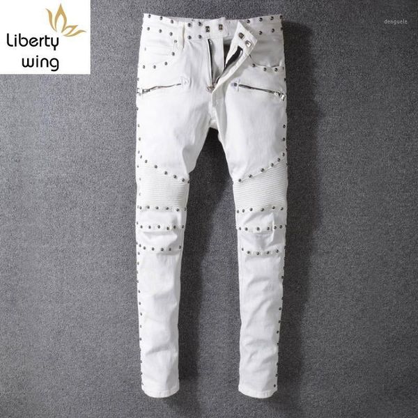 men motor biker slim fit jeans skinny rivet pencil punk beads pleated long pants denim trousers big size white1, Blue
men motor biker slim fit jeans skinny rivet pencil punk beads pleated long pants denim trousers big size white1, Blue