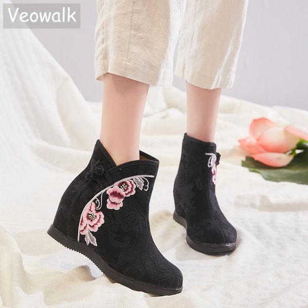 veowalk autumn women jacquard cotton fabric short ankle boots 7cm hidden platforms comfortable booties chinese embroidery shoes, Black
veowalk autumn women jacquard cotton fabric short ankle boots 7cm hidden platforms comfortable booties chinese embroidery shoes, Black
