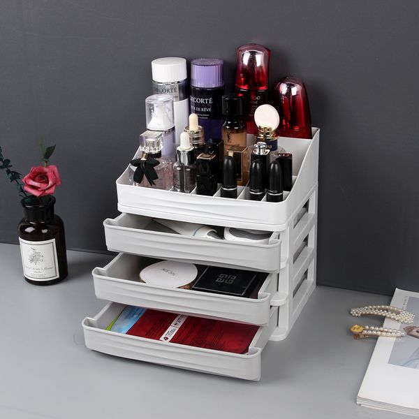 plastic makeup cosmetic organizer holder with drawer make up box container desksundry storage case q1201