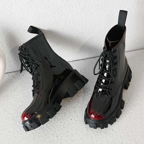 boots ankle women's thick bottom shoes mixed color cow leather round toe lace up keep warm mujer, Black
boots ankle women's thick bottom shoes mixed color cow leather round toe lace up keep warm mujer, Black