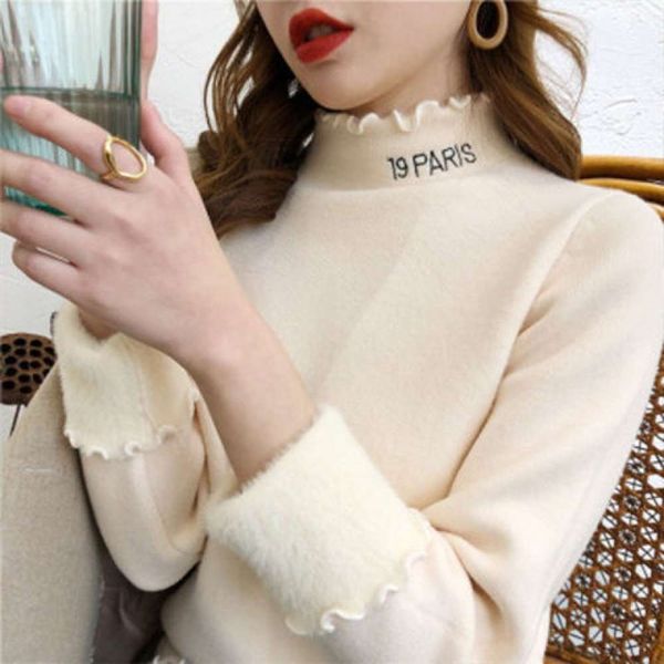 thickened versatile women's autumn winter 2020 new one piece cashmere half high collar embroidery with backing sweater, White;black
thickened versatile women's autumn winter 2020 new one piece cashmere half high collar embroidery with backing sweater, White;black