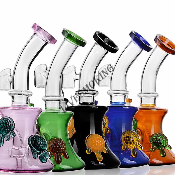 

Turtle hookahs Beaker Bong Showerhead Perc Recycler Dab Rig 14mm Banger Glass Water Bong Bent Neck Free Shipping