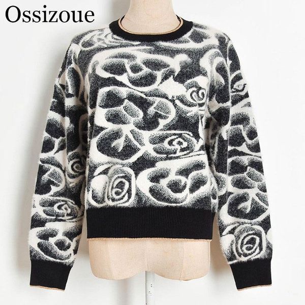 2020 vintage autumn winter knitwear sweater women o-neck black pullover jacquard floral long sleeve faux mink female jumpers, White;black
2020 vintage autumn winter knitwear sweater women o-neck black pullover jacquard floral long sleeve faux mink female jumpers, White;black