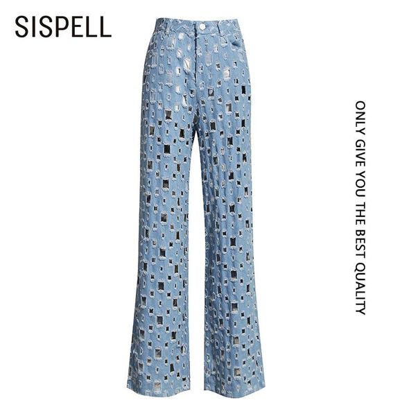 sispell high waist casual denim trousers hollow out wide leg straight-leg pants for female autumn streetwear fashion tide 2020, Blue
sispell high waist casual denim trousers hollow out wide leg straight-leg pants for female autumn streetwear fashion tide 2020, Blue