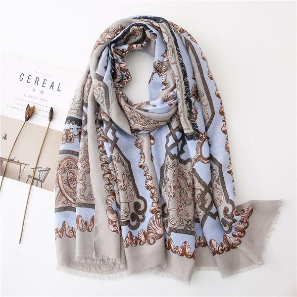 scarf women retro baroque french cotton thin scarf autumn and winter new style european and american style shawl, Blue;gray
scarf women retro baroque french cotton thin scarf autumn and winter new style european and american style shawl, Blue;gray