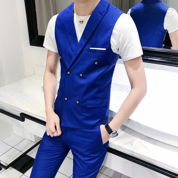 2020 spring new wear korean leisure fashion men's slim trend double breasted vest, Black;white
2020 spring new wear korean leisure fashion men's slim trend double breasted vest, Black;white