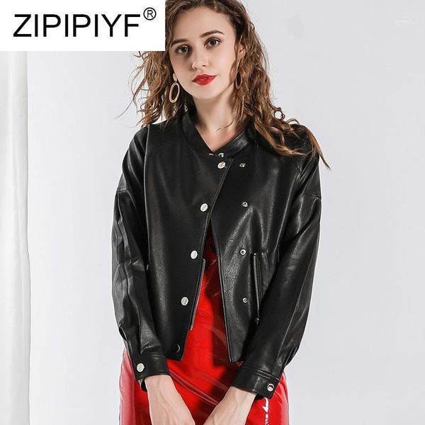 2019 new arrival short round-neck female leather coat jacket high-end fashion slim runway women's outerwear c19561, Black;brown 
2019 new arrival short round-neck female leather coat jacket high-end fashion slim runway women's outerwear c19561, Black;brown