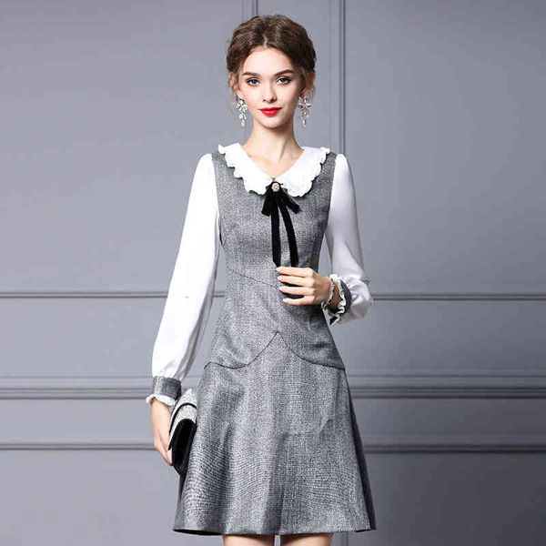 casual dresses zhili doll neck dress autumn small man aging fabric stitching waist a-shaped skirt bpb3, Black;gray
casual dresses zhili doll neck dress autumn small man aging fabric stitching waist a-shaped skirt bpb3, Black;gray