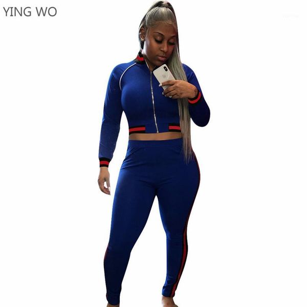 blue/red striped design long sleeve zipper down crop elastic waist fitted pants suit autumn/winter two pieces set1, Gray
blue/red striped design long sleeve zipper down crop elastic waist fitted pants suit autumn/winter two pieces set1, Gray