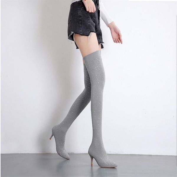 boots fashion runway crystal stretch fabric sock pointy toe over-the-knee heel thigh high pointed woman bottes femme1, Black
boots fashion runway crystal stretch fabric sock pointy toe over-the-knee heel thigh high pointed woman bottes femme1, Black