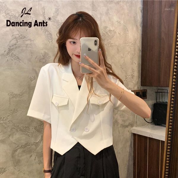 women coats notched collar woman short sleeve blazers pockets buttons casual suit female short jackets1, White;black
women coats notched collar woman short sleeve blazers pockets buttons casual suit female short jackets1, White;black