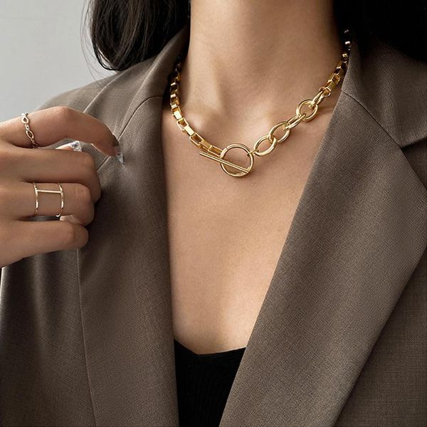 chokers punk fashion gold chain necklace for women vintage geometric boho hip hop thick necklaces statement 2021 party jewelry, Golden;silver 
chokers punk fashion gold chain necklace for women vintage geometric boho hip hop thick necklaces statement 2021 party jewelry, Golden;silver