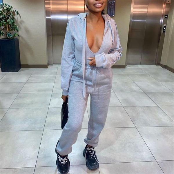 women's 2 piece outfits deep u neck long sleeve hoodie + elastic waist jogger pants set female solid color tracksuit, Gray
women's 2 piece outfits deep u neck long sleeve hoodie + elastic waist jogger pants set female solid color tracksuit, Gray