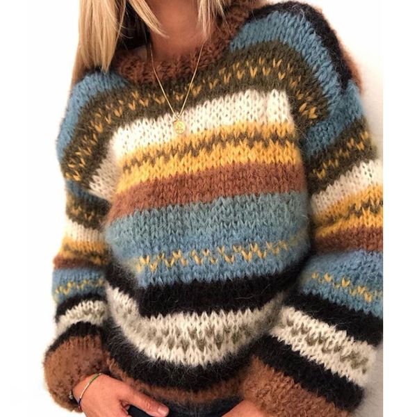 2021 new women sweater pullover vintage long sleeve loose knitted winter female stripe sweater big size 201031, White;black
2021 new women sweater pullover vintage long sleeve loose knitted winter female stripe sweater big size 201031, White;black