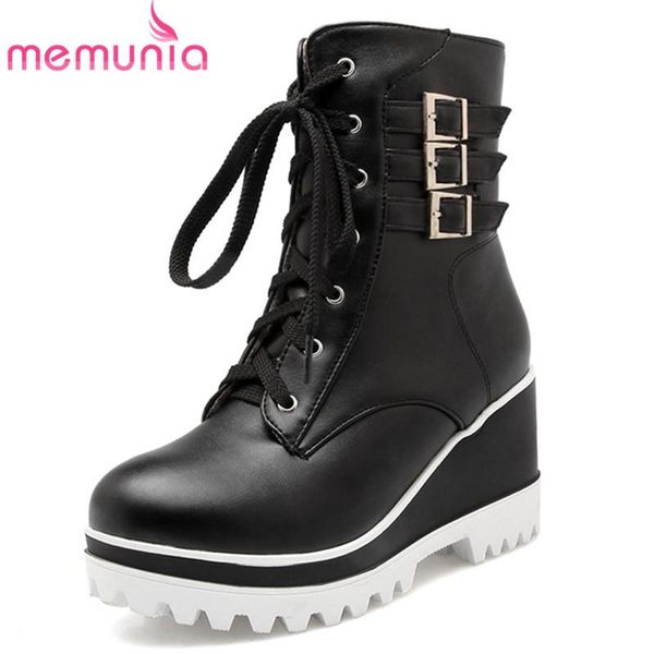 MEMUNIA 2020 new arrival ankle boots women pu buckle lace up wedges platform boots fashion autumn winter casual shoes female, Black
MEMUNIA 2020 new arrival ankle boots women pu buckle lace up wedges platform boots fashion autumn winter casual shoes female, Black