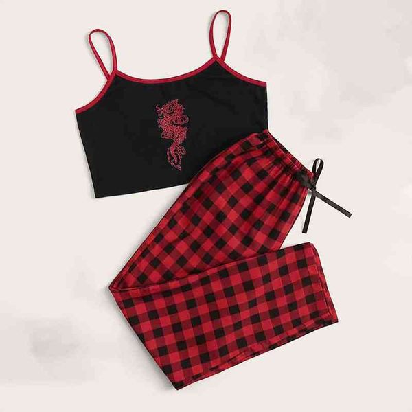 plaid printing pajamas set fashion women sleepwear sling two set cozy home suit lingerie loose pizama damska, Black;red
plaid printing pajamas set fashion women sleepwear sling two set cozy home suit lingerie loose pizama damska, Black;red