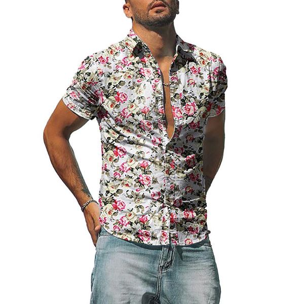 2020 men summer casual floral print short sleeve shirt fashion turn-down collar single breasted slim hoilday party wear d30, White;black
2020 men summer casual floral print short sleeve shirt fashion turn-down collar single breasted slim hoilday party wear d30, White;black