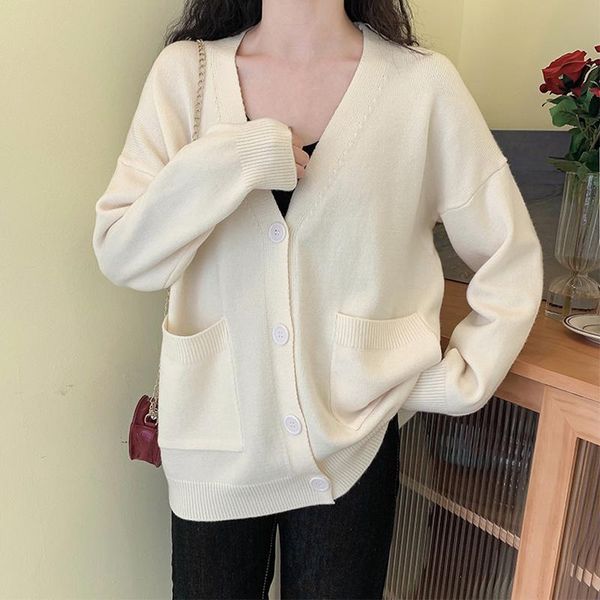 women's knits & tees spring autumn elegant all match cardigans sweater women fashion simple v neck solid color single breasted loose kn, White
women's knits & tees spring autumn elegant all match cardigans sweater women fashion simple v neck solid color single breasted loose kn, White