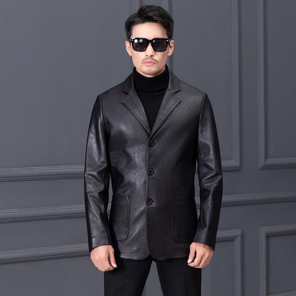 men's leather & faux high grade suit for single button fitting autumn and winter urban casual coat, Black
men's leather & faux high grade suit for single button fitting autumn and winter urban casual coat, Black