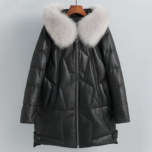 2021 new women's leather genuine winter down jacket with hoodie collar fox skin 100% coat female warm sheepskin, Black
2021 new women's leather genuine winter down jacket with hoodie collar fox skin 100% coat female warm sheepskin, Black