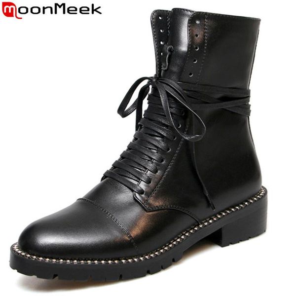 moonmeek big size 33-43 fashion autumn winter boots round toe zip lace up genuine leather boots med heels ankle for women, Black
moonmeek big size 33-43 fashion autumn winter boots round toe zip lace up genuine leather boots med heels ankle for women, Black