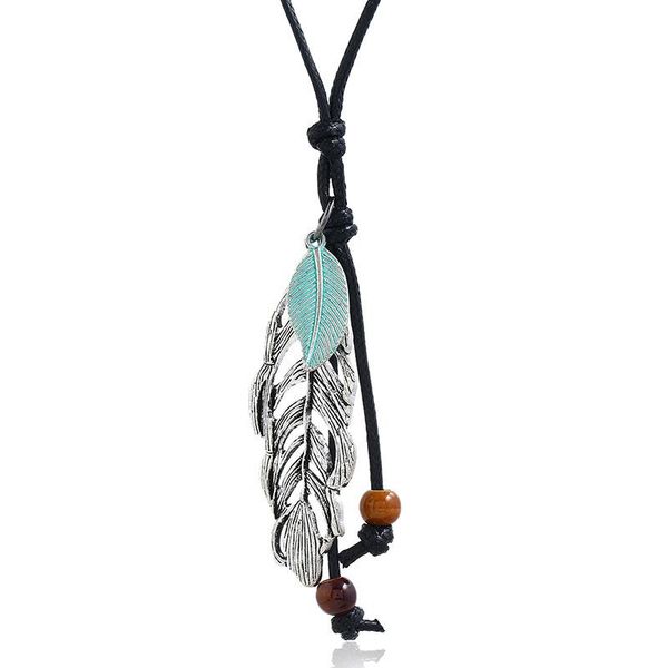 pendant necklaces fashion boho long jewelry sweater retro feather leaf wax cords leather chain adjustable vintage bohemian ethnic necklace, Silver
pendant necklaces fashion boho long jewelry sweater retro feather leaf wax cords leather chain adjustable vintage bohemian ethnic necklace, Silver