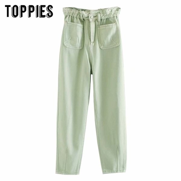 white green jeans denim paperbage pants front pockets high waist jeans ankle lenght streetwear 201006, Blue
white green jeans denim paperbage pants front pockets high waist jeans ankle lenght streetwear 201006, Blue