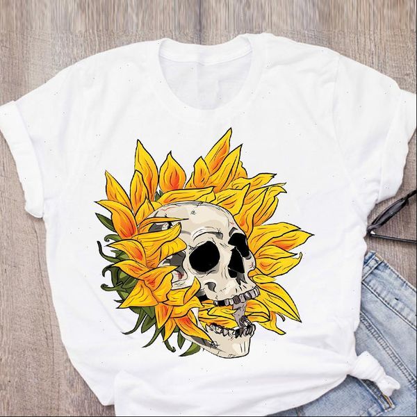 women graphic sunflower skull floral short sleeve fashion summer t shirt lady womens clothing tee female t shirt, White
women graphic sunflower skull floral short sleeve fashion summer t shirt lady womens clothing tee female t shirt, White