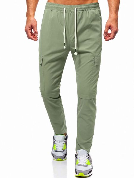 men flap detail solid pants 71sl#, Black