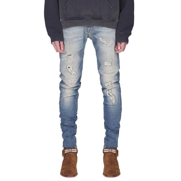 men's jeans leosoxs ripped slim men solid color bleached hole full length casual denim pencil pants tide, Blue
men's jeans leosoxs ripped slim men solid color bleached hole full length casual denim pencil pants tide, Blue