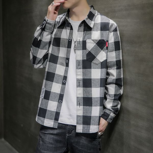men's autumn new korean long sleeve plaid shirt youth leisure student fashion coat men, White;black
men's autumn new korean long sleeve plaid shirt youth leisure student fashion coat men, White;black