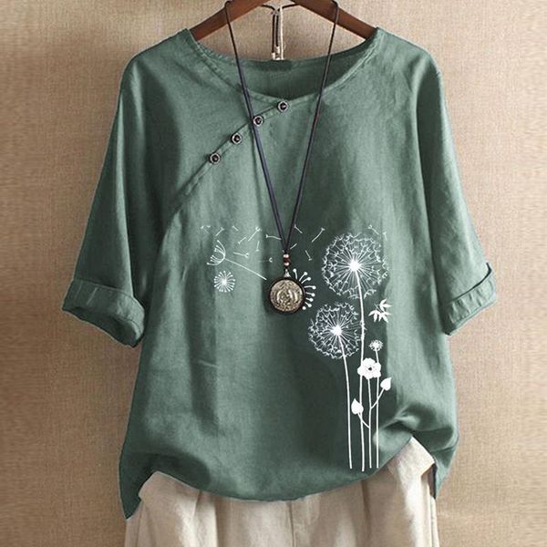 2020 autumn flower print cotton linen blusa casual women three-quarter sleeve blouse elegant o neck button shirt pullovers, White 
2020 autumn flower print cotton linen blusa casual women three-quarter sleeve blouse elegant o neck button shirt pullovers, White