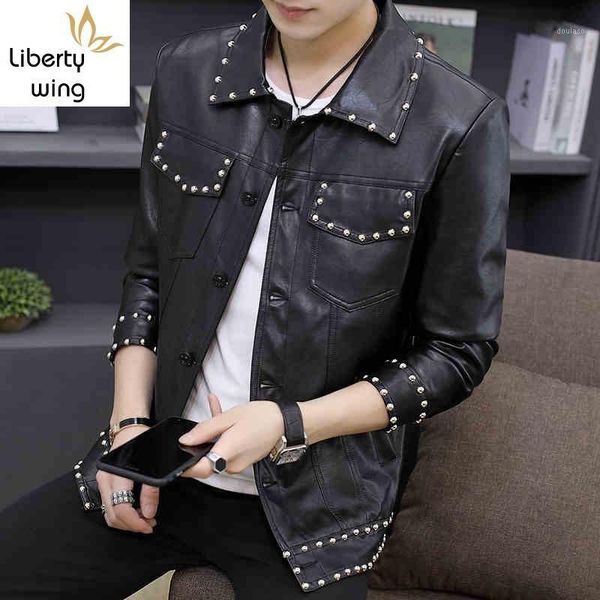 motorcycle pu leather jacket men personality rivets vintage slim fit coat male punk single breasted fashion black outerwear1, Black;brown 
motorcycle pu leather jacket men personality rivets vintage slim fit coat male punk single breasted fashion black outerwear1, Black;brown