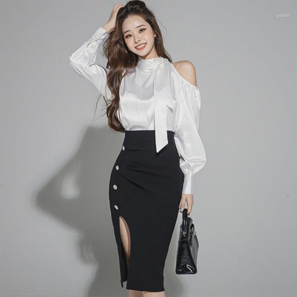 2020 korea off shoulder loose solid blouse office cloth bodycon midi split skirt two piece work sets suits dress1, Gray
2020 korea off shoulder loose solid blouse office cloth bodycon midi split skirt two piece work sets suits dress1, Gray